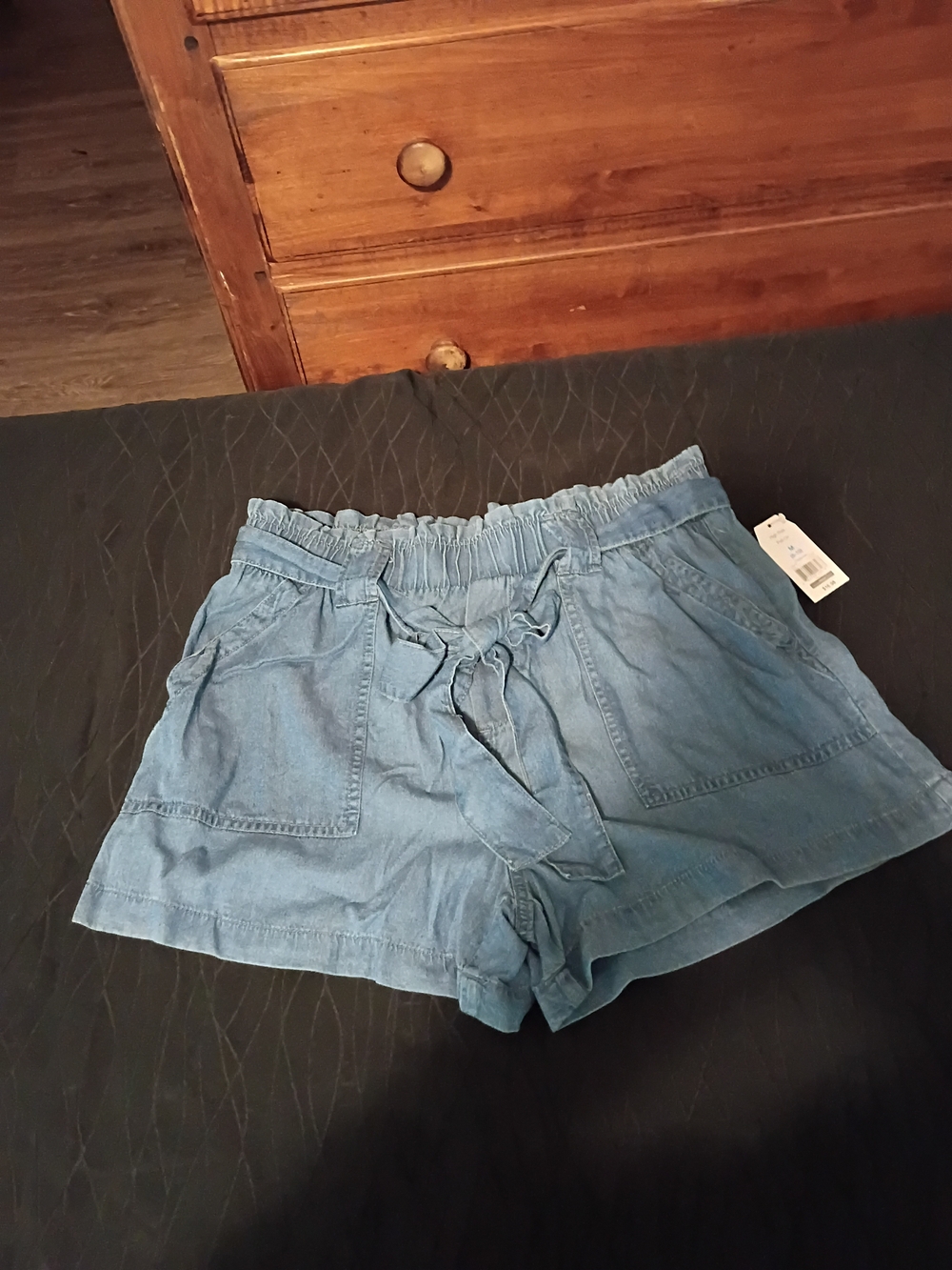 Time and Tru Light Blue Paperbag Waist Tie Denim Shorts